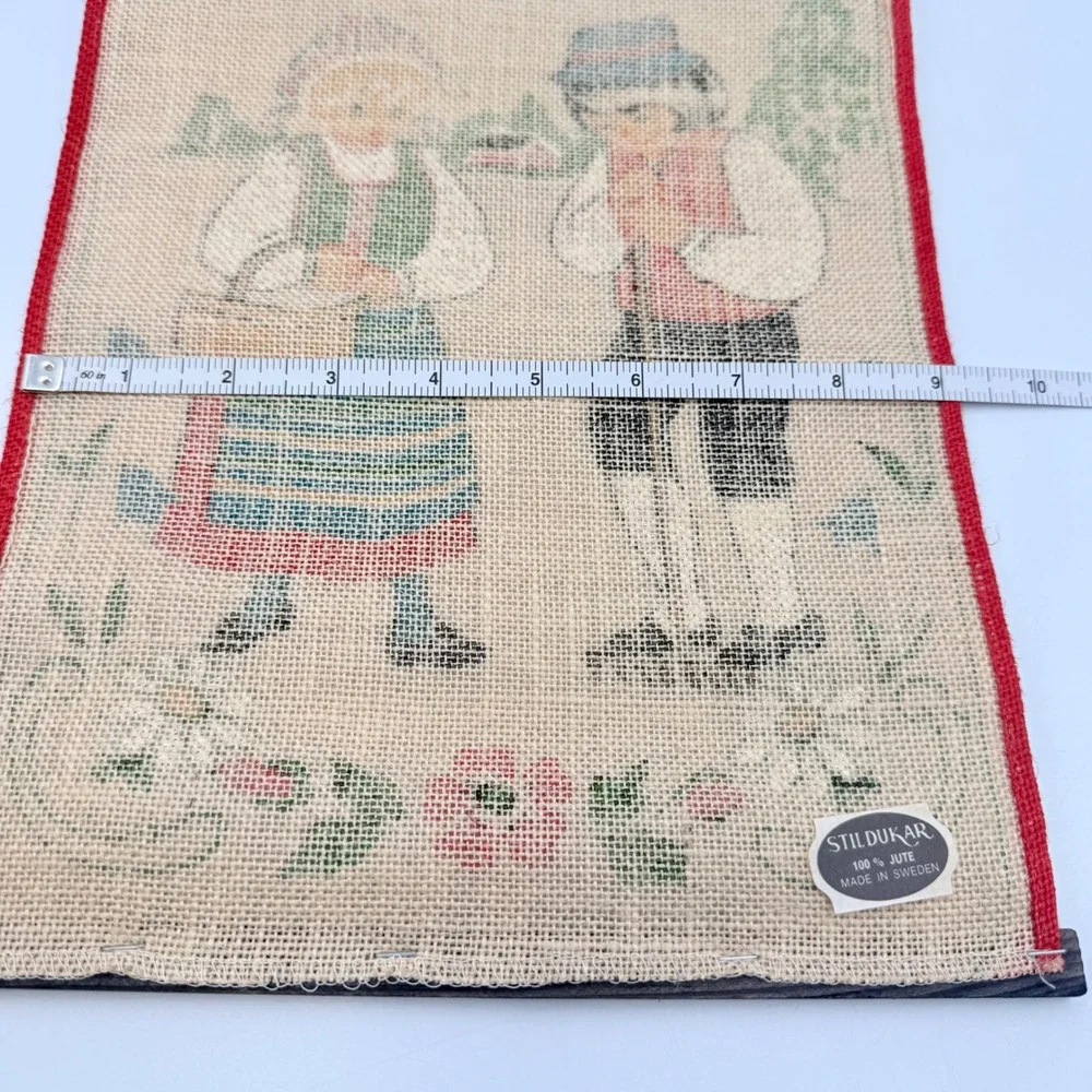 Vintage Stildukar Sweden Jute Wall Hanging Folk Art Boy Girl Traditional